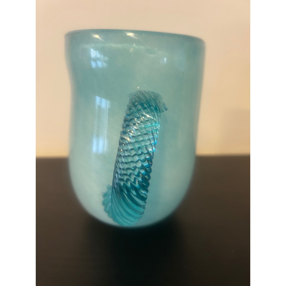Hand Blown Glass Mug Aqua Swirl Pattern Twisted Handle - Picture 2 of 6